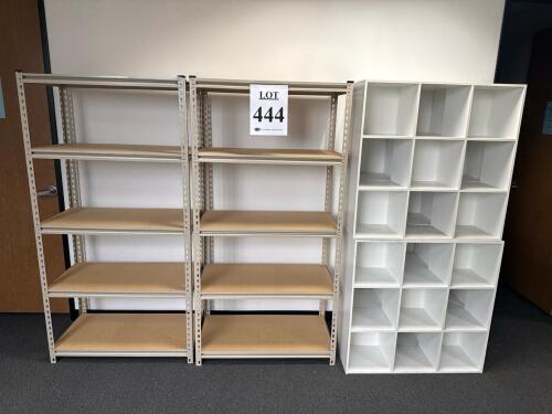 (5) Section of Metal Shelving ((4) Cube Shelf&rsquo;s , (3) SEC OF PLASTIC SHELVING <br/>(Location: 2nd Floor) AND (2) se. Of metal shelving in the 3Rd floor