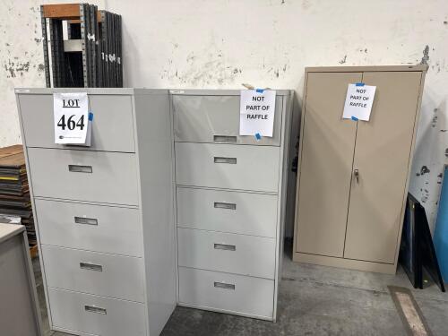 (7) 5 Drawer Cabinets, (1) 2 Door Storage Cabinet, And Rack Solution Rack