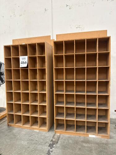 LOT (6) Large Wooden Industrial Storage Cubby Shelves, 35 Compartments Each, 87" H x 47 1/2&rdquo; L x 14 1/4&rdquo; Deep