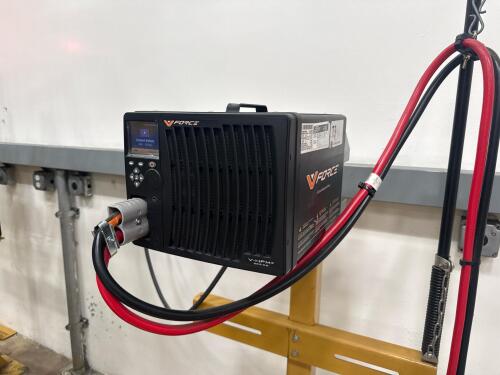 VFORCE FS3 FORKLIFT BATTERY CHARGER, SERIES V-HFM3, WITH METAL STAND, (BUYER NEEDS TO CUT BOLTS)