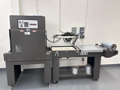 Truline TP1622MK L-Bar Sealer and TP1812-28 Shrink Tunnel, featuring a 16" x 22" seal area, 12" x 18" tunnel opening, 220V power supply, Serial Numbers: S210459 (Sealer), T210465 (Tunnel). YEAR: 2021, LOCATION: (IN ROOM WITH MTEX PRINTER)