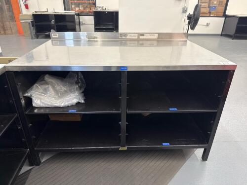 INDUSTRIAL METAL WORK TABLE WITH STAINLESS STEEL TOP, 60&rdquo; x 36&rdquo;, LOCATION: IN ROOM WITH MTEX PRINTER)