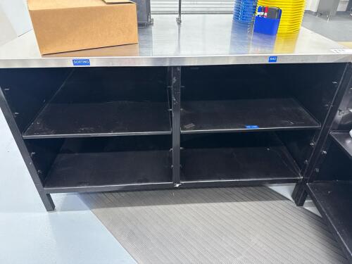 INDUSTRIAL METAL WORK TABLE WITH STAINLESS STEEL TOP, 60&rdquo; x 36&rdquo;, LOCATION: IN ROOM WITH MTEX PRINTER)