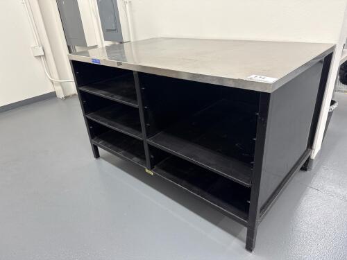 INDUSTRIAL METAL WORK TABLE WITH STAINLESS STEEL TOP, 60&rdquo; x 36&rdquo;, LOCATION: IN ROOM WITH MTEX PRINTER)