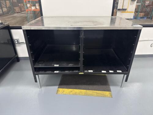 INDUSTRIAL METAL WORK TABLE WITH STAINLESS STEEL TOP, 60&rdquo; x 36&rdquo;, LOCATION: IN ROOM WITH MTEX PRINTER)