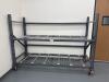 Heavy-duty metal shelving rack with wire mesh shelves and mobile locking casters, approx. dimensions 102" L x 36" D x 72" H, LOCATION: IN ROOM WITH MTEX PRINTER)