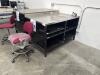INDUSTRIAL METAL WORK TABLE WITH STAINLESS STEEL TOP, 60&rdquo; x 36&rdquo;, and stool, LOCATION: IN WAREHOUSE NEXT TO MTEX PRINTER