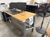 Heavy-Duty Industrial Workbench, Wood Top, Steel Frame, 60" x 30", with 2 monitors, LOCATION: IN WAREHOUSE NEXT TO MTEX PRINTER