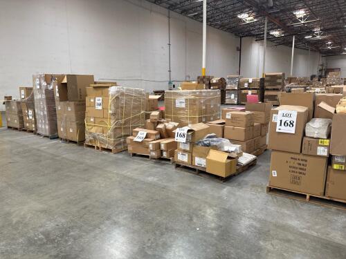 Lot (20) Pallets ASST&rsquo;D: TIN CANS, ROUND CLEAR PVC AND STEEL CANS, RED BASKET BOXES, SILVERl,RED CORRUGATED TUCK TOP BOXES, PINK PREMIUM AUTOMATIC BAKERY BOXES,SHINK BAGS, WHITE STACKABLE DELI BOXES, BLACK GLOSS LUC GIFT BOXES, PERMASEAL, CLEAR PLASTIC TU