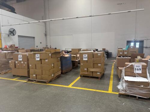 Lot (21) PALLETS OF PINK PREMIUM EASY FOLD BAKERY BOXES, RED HEAVY CARBOARD BASKET TRAYS, ORANGE HI GLOSD GIFT BOXES, PINK/WHITE EASY SETUP PINK STRIP PASTRY BOXES, PINK/WHITE PRW AUTOMATIC PINK STRP CAKE BOXES, HOT PINK GLOSS PARTY BAGS, TWO PIECE DONUT 