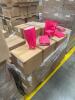 Lot (21) PALLETS OF PINK PREMIUM EASY FOLD BAKERY BOXES, RED HEAVY CARBOARD BASKET TRAYS, ORANGE HI GLOSD GIFT BOXES, PINK/WHITE EASY SETUP PINK STRIP PASTRY BOXES, PINK/WHITE PRW AUTOMATIC PINK STRP CAKE BOXES, HOT PINK GLOSS PARTY BAGS, TWO PIECE DONUT - 10
