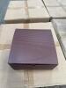 (8) PALLETS OF ASSORTED CONTENT 8 in. X 8 in. X 3-1/2 in. CHOCOLATE PINSTRIPE KRAFT TINT GIFT BOX 13-1/8 in. X 11-3/8 in. X 1-1/2 in. PINE 4 COMPARTMENT RECT WOOD TR 8-7/8 in. X 9-7/8 in. X 7/8 in. MATTE WHITE 12 MINI COUNT CUPCAKE INSERT 8-7/8 in. X 6- - 16