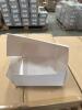 (8) PALLETS OF ASSORTED CONTENT 6 in. X 4 in. X 4 in. KRAFT PINSTRIPE GABLE BOX 10 in. X 10 in. WHITE LUX FLD-UP GIFT BX LID DESCRIPTION: 9" x 9"x 3" WHITE CAKE BOX DESCRIPTION:10" X 10" X 4" WHITE CAKE BOX 8 in. X 8 in. X 3-1/2 in. CHOCOLATE PINSTRIPE K - 11