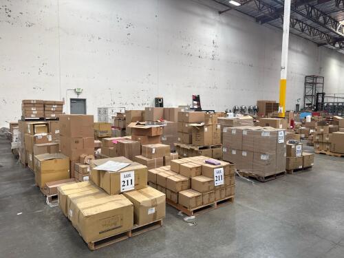 (24) Pallets Of Assorted Content Handle Paper Bags, Bakery Box, Party Bags, Top Box, Poly Bag, Plastic Bowls, Paper Cups, Tin Cans, Paper Bags, Gift Boxes, Duct Tape, Top Box, Paper Mailer