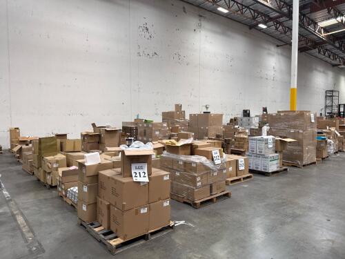 (40) Pallets Of Assorted Content Rite Boxes, Edges, Card Board Sheets, Shipping Boxes, Lock Shipping Boxes, Safety Cones, Take Out Boxes, Top Box&rsquo;s, Polythylene Sheeting, Mailing Tubs, Paper Cups, Duct Tape, Pizza Boxes, Bamboo Boxes, Jewelry Boxes, Gift 
