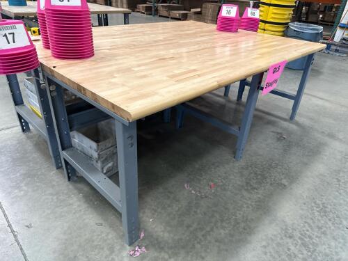 LOT (2) Industrial Workbenches with Butcher Block Top and Steel Frame, 96" x 36"