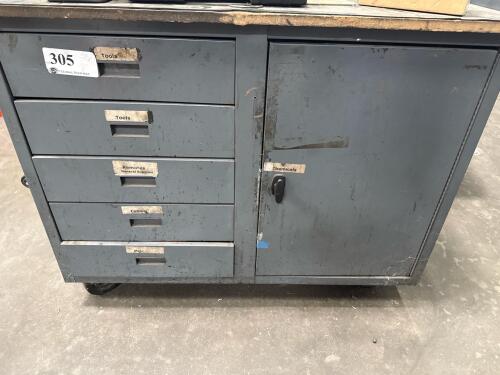 Industrial Tool Cabinet, 5-Drawers, Locking Side Compartment, Gray, Mobile