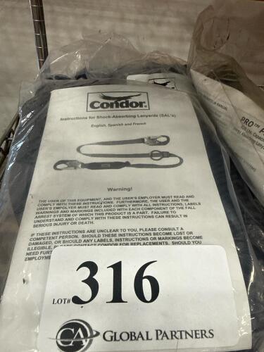 Lot (4) Shock Absorbing Lanyards, (3) CONDOR, (1) PROTECTA