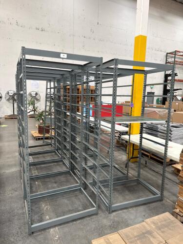 (10) Sections of Metal Shelving W/ Pallet of Wood Shelving