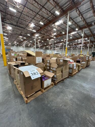 (28) Pallets Of Assorted Content Ribbons, Tin Cans, Deco Mesh, Tissue Paper Pom Poms, Satin Pouches, Crepe Paper, Paper Doilies, Merch Bags, Fabric Bags, Handel Bags, Vinyl Bags, Favor Boxes
