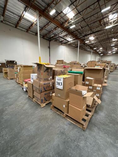 (32) Pallets of Assorted Content; Gift Boxes, Candy Wrappers, Mesh Fabrics, Gift Bags, Artificial Butterflies, Ribbon, Mesh,Plastic Bags, Bottom Velour Bag, Embossed Box, Deco Mesh, Bakery Box, Lables, Crepe Paper, Canvas Tote, Organza Bags, Fabric Bags, 
