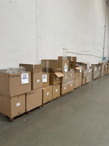 (14) Pallets of Assorted Content; Round CLear PVC and Steel Can (3inX5in, 4inX5in, 3inX12in), Clear Screw Top Jar (8oz,10oz, 12oz), Silver Pail with Metal Lid (4inX5in, 4inX6in), Metal Screw Top Tin Can (8oz,),
