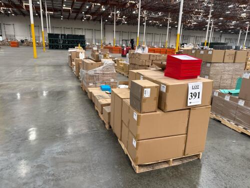 (11) Pallets Of Assorted Content Gift Box Lids, Cup Cake Box, Truck Top Box, Duct Tape, Top Box, Paper Bag, Apperel Box, Paper Bags, Plastic Box