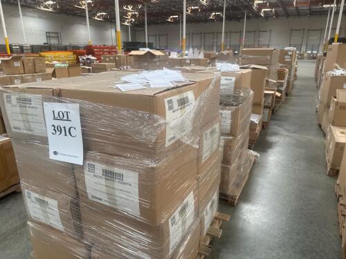 LOT (12) PALLETS: 4 in. X 5 in. WHITE CROSS MESH BAGS, LIGHT GRAY TISSUE PAPER 15" X 20&rdquo;, 3 in. X 18 in. 0.022 CLEAR PLAS TUBE W/GOLD CAPS-PKG, 6 in. X 6 in. GLOSS WHT LUX FLD-UP GIFT BX LDS, 3 in. X 4 in. LIGHT BLUE FLAT ORGANZA BAG (PACKAGE), 12 i