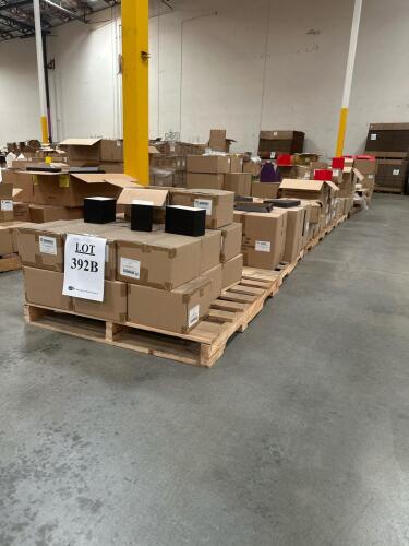 (12) Pallets of Assorted Content; 7 in. X 4 in. x. 5 in. BLACK MATTE PREMIUM BASKET BOX (CASE) 11-1/2 in. X 8-1/2 in. X 1-1/2 in. BLACK PIN STRIPE KRAFT TINT APPAREL BOX (CASE) 6-3/8 in. X 5-3/8 in. X 1-1/2 in. CREAM FOLDING VIEW TOP BOX (CASE)6-3/8 in.