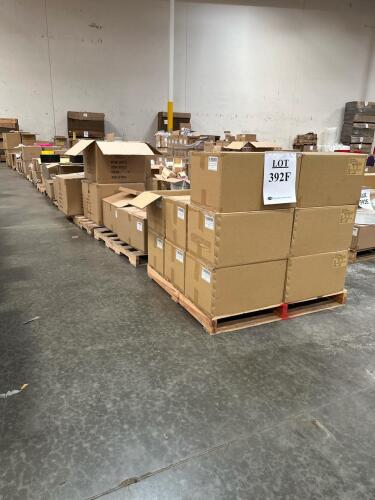 (13) Pallets of Assorted Contents; 18 in. X 24 in. 100 GA. DOME SHRINK BAG 12 in. X 12 in. KRAFT HEAVY WALL GIFT BOX LID 3-1/2 in. X 2 in. ROUND PVC CONTAINERS WITH CAP 4 in. X 50 FT SILVER HIGH GRADE DECORATOR GARLAND 10 in. X 10 in. X 6 in. BLACK LUX GI
