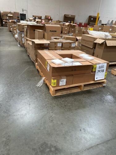 (13) Pallet of Assorted Content; WHITE SWIRL JLRY BOX 8-1/4 in. X 4-3/4 in. X 6-1/4 in. KRAFT MATTE PREMIUM BASKET BOX (CASE) 8 in. X 8 in. GOLD LUX FLD-UP GIFT BOX LIP 8 in. X 4 in. X 10 in. MIRROR CLEAR HANDLE BAG (CASE) 15-1/8 in. X 11-1/8 in. X 4 in. 