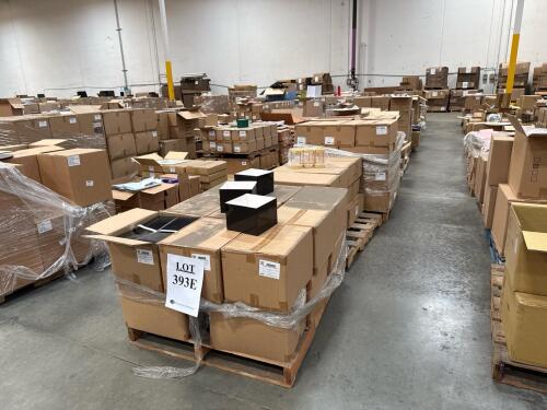 (13) PALLETS OF ASSORTED CONTENT 7 in. X 4 in. X 5 in. PURPLE MATTE PREMIUM BASKET BOX PAPER MART 2 in. X 4 in. CLEAR PET CONTAINER W/METAL TAB-PKG 6 OZ GOLD DEEP ROUND TIN CAN-PKG-PKG PAPER MART 412051 / CASE / PO425364 8 in. X 8 in. X 6 in. BLACK GIFT