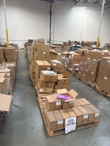 (13) PALLETS OF ASSORTED CONTENT 6 in. X 6 in. CYLINDER CLEAR PVC BOX 19 in. X 12 in. X 3 in. BLACK PINSTP KRAFT TINT APPAREL BOX 8 in. X 4-3/4 in. X 10-1/4 in. KRAFT HANDLE BAG 1-1/2 in. X 10 YD NATURAL JUTE RIBBON 4 in. X 4 in. X 6-1/2 in. SILVER SQ 