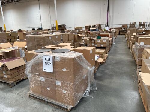 (12) PALLETS OF ASSORTED CONTENT 6 in. X 6 in. CYLINDER CLEAR PVC BOX 18 in. GREEN ROUND WIRED WREATH FRAME 5-1/2 in. X 3-1/4 in. X 13in. NATURAL KRAFT HANDLE BAG 13-1/2 in. X 10 in. X 3-1/2 in. WHITE COLLAPSIBLE GIFT BOX 12 in. X 12 in. X 12 in. WHITE 