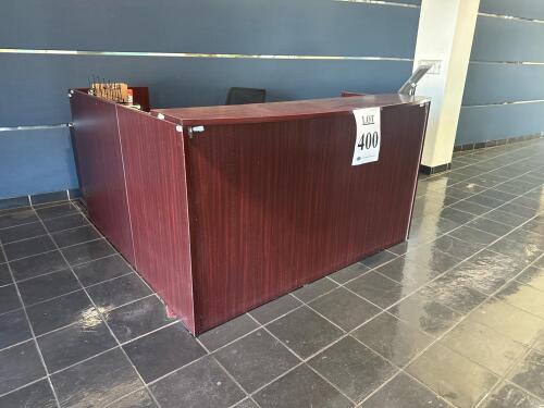 L-SHAPED RECEPTION DESK, 71&rdquo; x 77&rdquo;, (LOCATION: MAIN FLOOR)