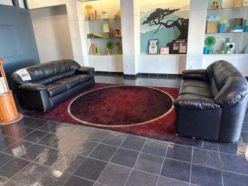 LOT (2) 3-SEAT SOFAS, AND STAND, (LOCATION: MAIN FLOOR)