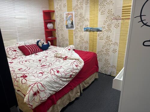 King pillow top Serta Perfect Sleeper mattress with box spring and bed base, closet and (2) red stands, closet dimensions approx:. 60&rdquo; x 26&rdquo; x 93&rdquo; H, (LOCATION: 3RD FLOOR)