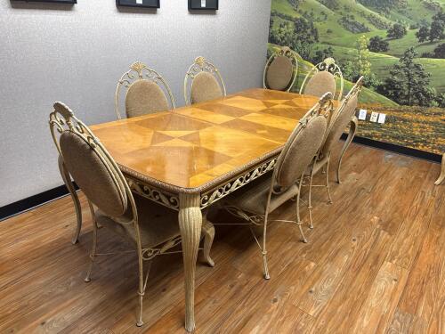 Dining Table Set with 6 Upholstered Chairs, table is metal frame/wood top, PLUS MICROWAVE (LOCATION: 3RD FLOOR)AND TOASTER