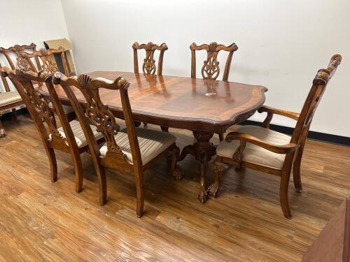 Formal Dining Table Set with Extension Leaf and (8) Carved Wood Chairs, (LOCATION: 3RD FLOOR)