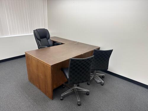 Office Desk W/ Left Return 66&rdquo; x 77&rdquo;, Office Desk And (2) Side Chairs (Location: 2nd Floor)