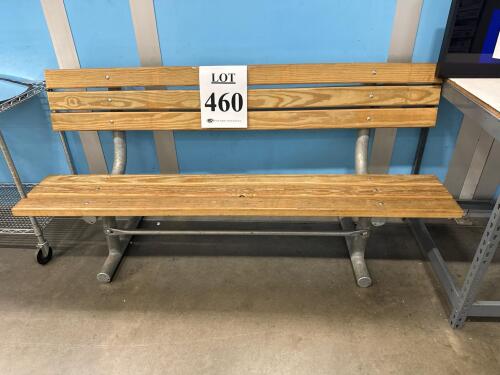 Lot (2) wood/metal benches and metal table