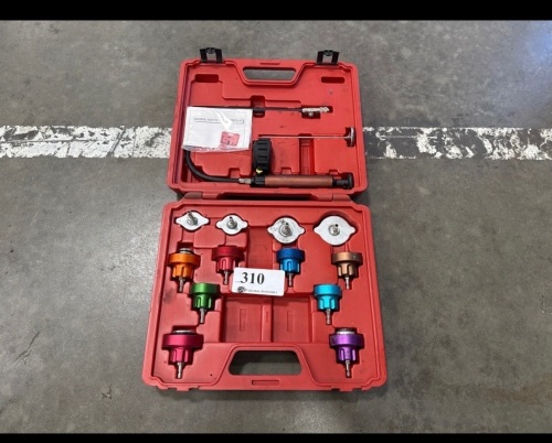 Automotive Radiator Pressure Tester Kit with 8 Adapters, Pressure Pump, and Red Carrying Case