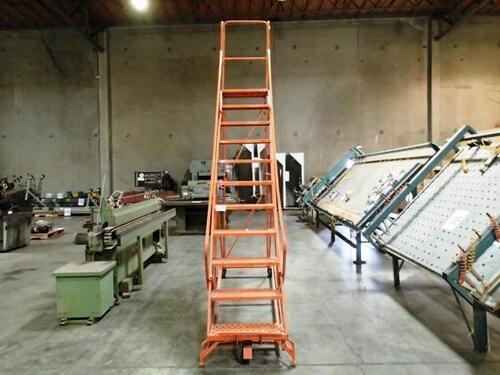 ROLLING WAREHOUSE SAFETY LADDER, 11 STEP, HEIGHT TO PLATFORM 8 FEET<br />