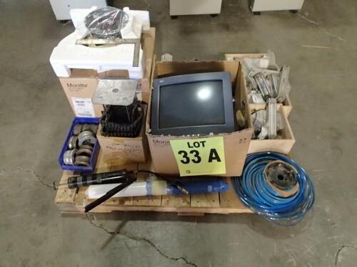 ASSORTED MONITORS AND PARTS FOR GABBIANI MACHINE ( SOLENOID VALVES, CYLINDERS, CHAIN), ETC