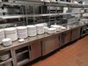 STAINLESS STEEL REFRIGERATED PREP STATION W/ FOOD & PLATER WARMER, (3) SINKS & W/ 2 SHELVES (STATION SIZE: 32 FT X 4.5 FT) - (LOCATION: 2ND FLOOR KITCHEN) - 2