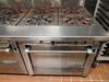 GARLAND 4-BURNER RANGLE / OVEN W/ STAINLESS STEEL SHELVING - (LOCATION: 2ND FLOOR KITCHEN)