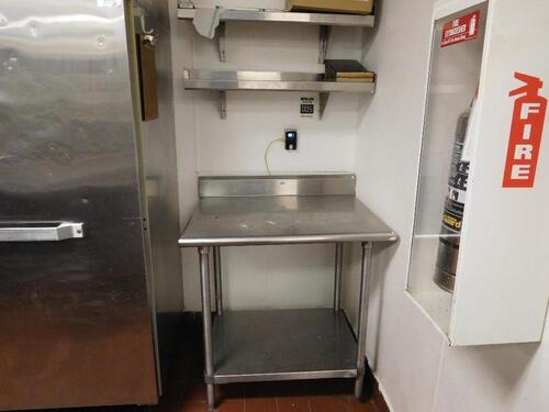 (2) STAINLESS STEEL PREP TABLES + (2) STAINLESS STEEL SHELVES - (LOCATION: 2ND FLOOR KITCHEN)