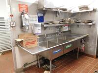 3-COMPARTMENT STAINLESS STEEL SINK + (4) SHELVES - (LOCATION: 2ND FLOOR KITCHEN)