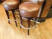 (4) LB ROUND BROWN LEATHER STOOLS (31" HEIGHT X 16" DIAMETER) - (LOCATION: 3RD FLOOR BAR)