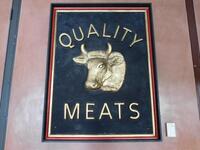 "QUALITY MEATS" BULLHEAD FRAMED WALL PROP - (LOCATION: 3RD FLOOR DINING ROOM AREA)